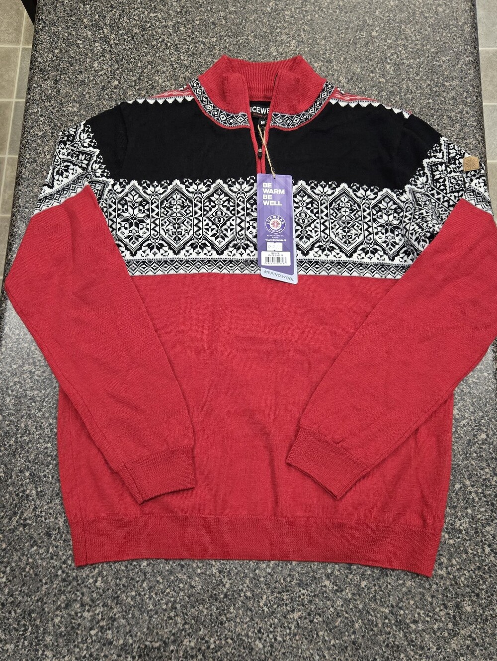 ICEWEAR Hamar 100% Merino Wool Nordic Sweater Medium NWT 1/4 Zip